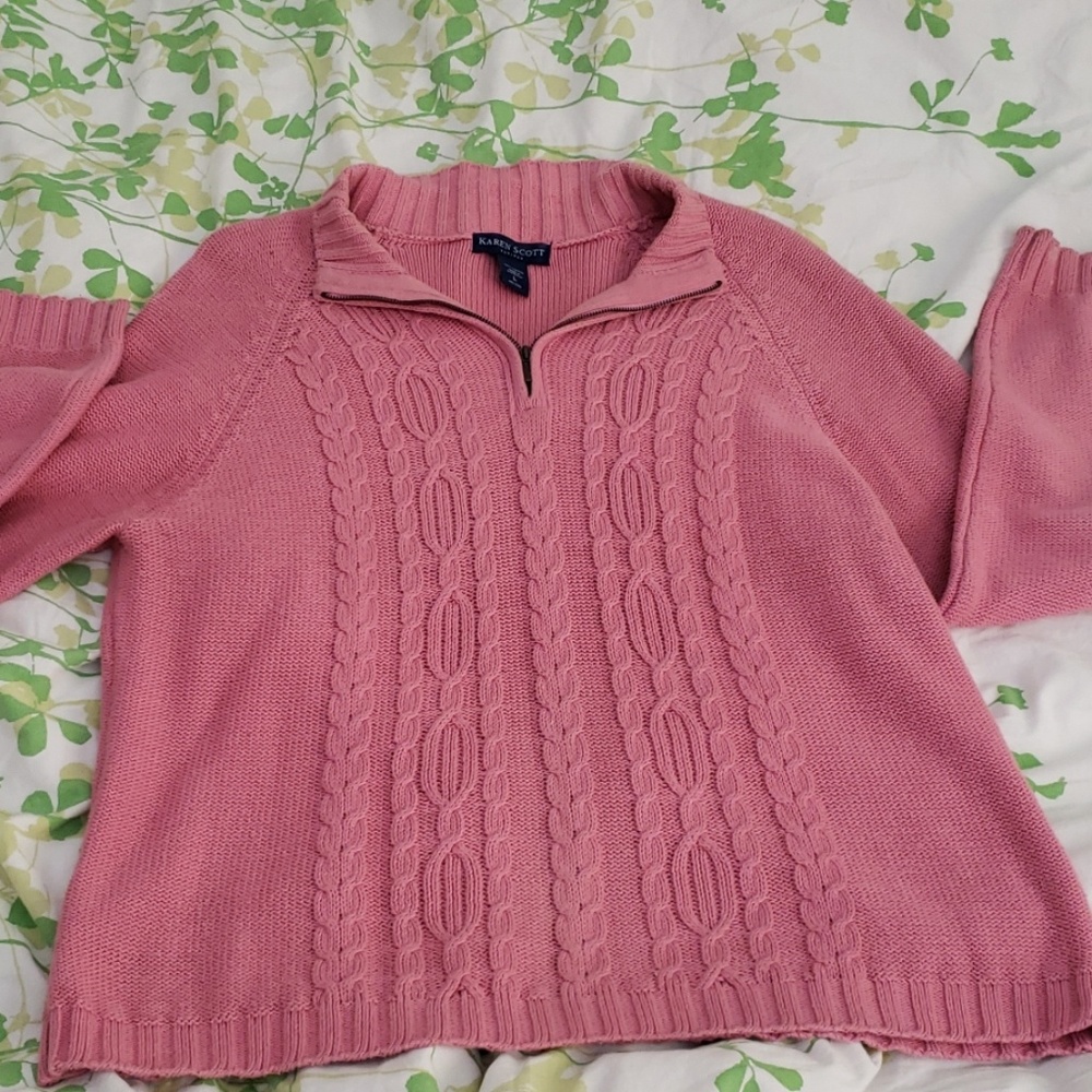 Women's Rose pink mid zipper pull over sweater